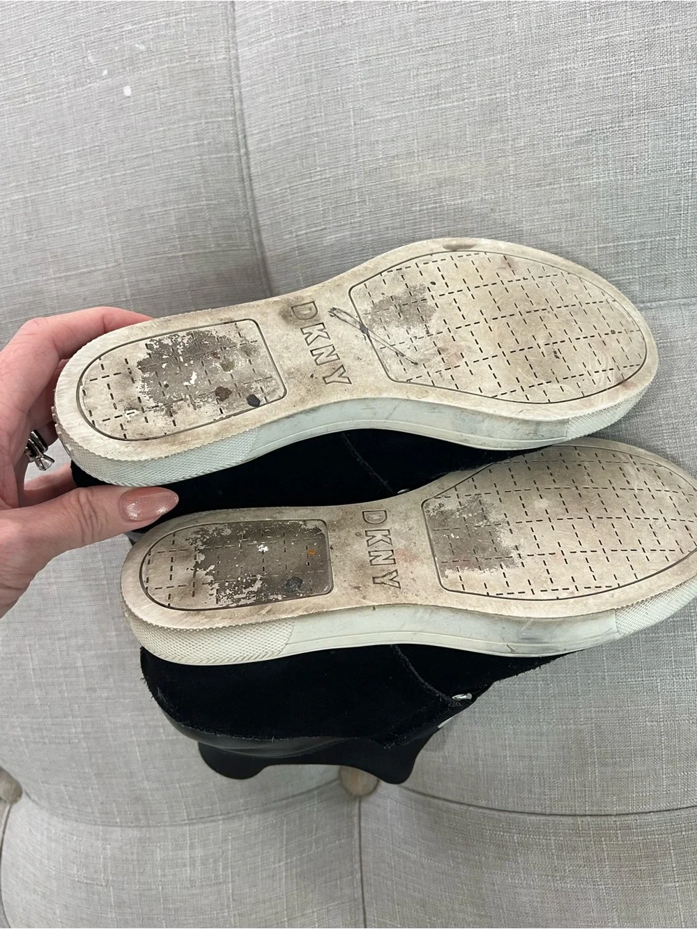 DKNY Black Slip-On Platform Sneakers with Logo Strap